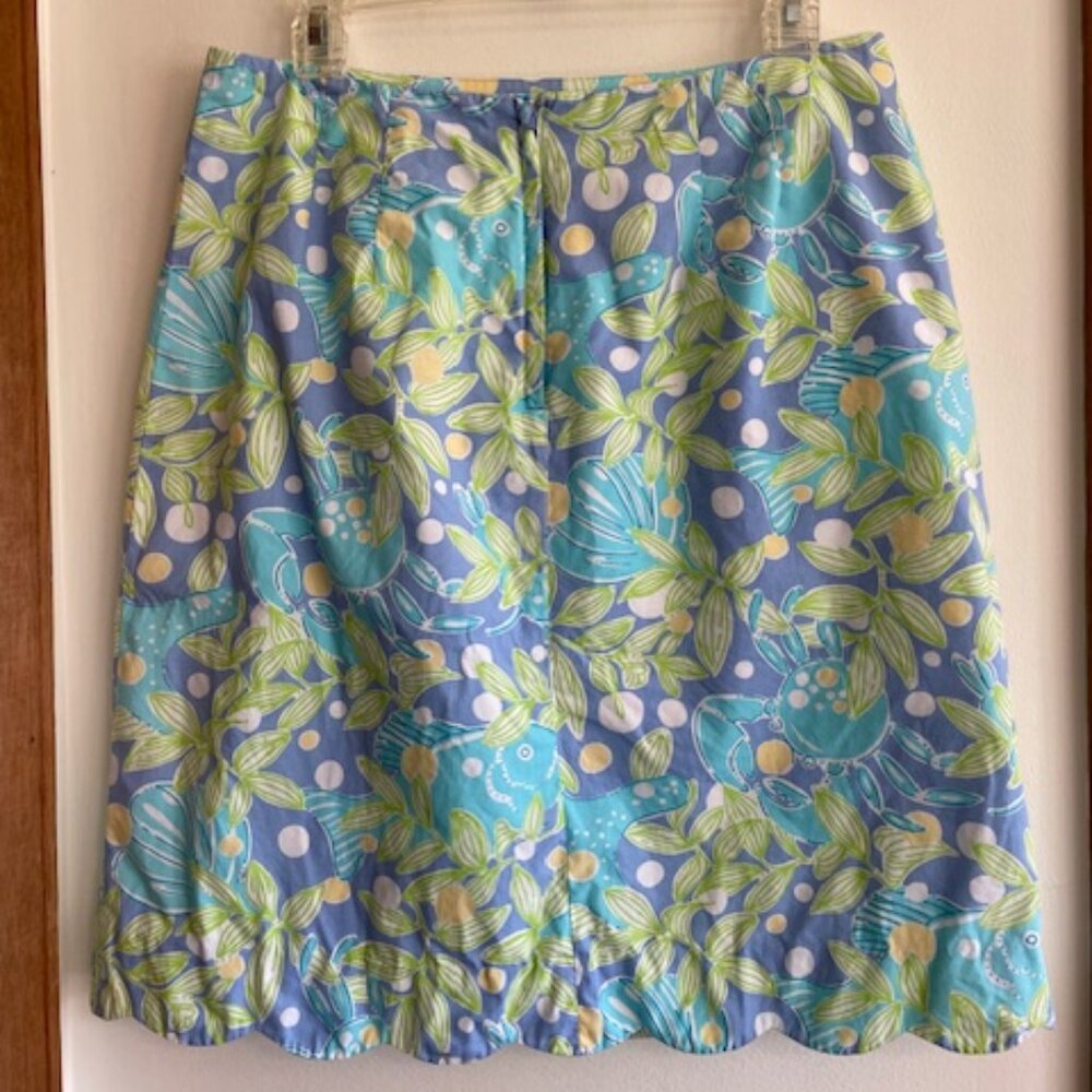 LILLY PULITZER Sweet Blue Crabby Scalloped Hem Skirt White Label Size 10 - Picture 5 of 15